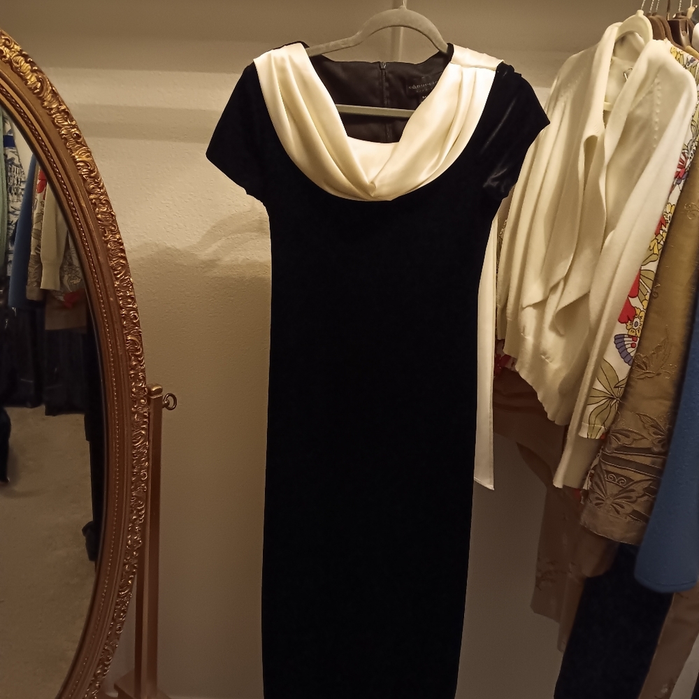 Elegant vintage style velvet dress with satin scarf